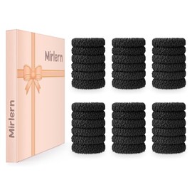 Mirlern 36 Pcs Soft Seamless Hair Ties, Elastic Hair Ties No Damage for Women & Girls, Ponytail Holders Hair Bands Accessories, Strong Hold Hair Scrunchies for Thin Curly Thick Hair (Black)