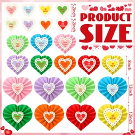 Fullhawl 16 Set Valentine's Day Party Decoration Conversation Hearts Hanging Fan Decor Valentine's Day Candy Heart Paper Fan Bulk Valentine's Day Bunting Hanging Tissue Paper for Valentines Ornament