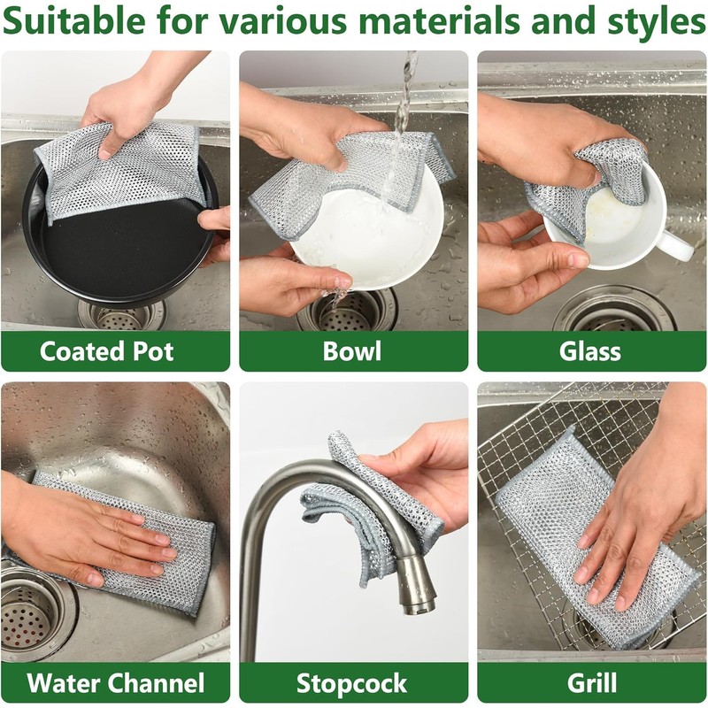 12PCS Double-Layer Wire Dishcloth, Non-Scratch Wire Dishwashing Rags, Multipurpose Wire