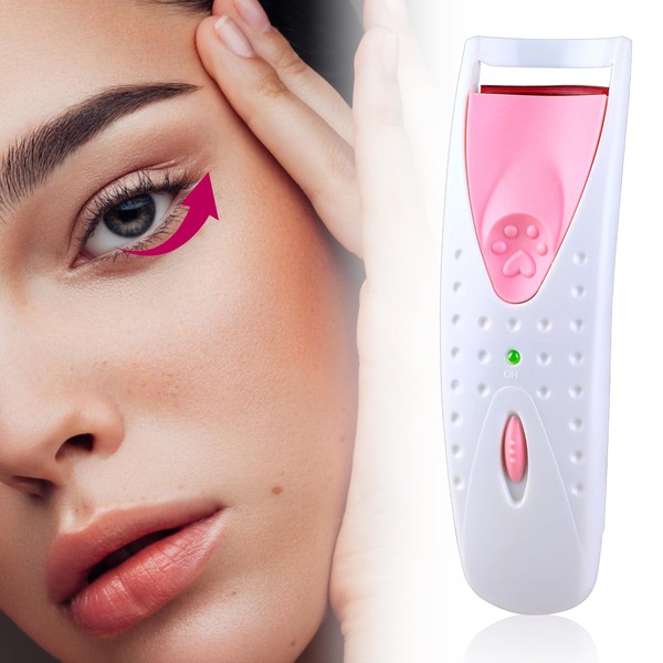 Heated Eyelash Curler Handheld Eye Lash Curler Electric Eyelash Curler Eyelash Curling Tool Eyelash Makeup Tool, White Pink