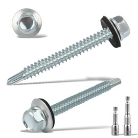 Pack of 120 Trapezoidal Sheet Metal Screws Self-Tapping Screws with Sealing Washer 5.5 x 25 mm + 2 Pieces Hexagonal Bit Socket Wrench Set M8 Spengler Screws Galvanised Drilling Screws Metal Roofing