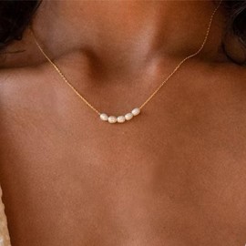 Pearl Necklaces for Women 14k Gold Plated Dainty Pearl Choker Necklace for Women Paperclip Toggle Clasp Chain Jewelry Summer Jewelry Gifts
