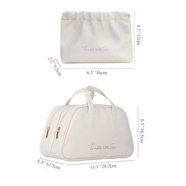 PRELITER 2 Pack Makeup Bag,Large Storage Cosmetic Bags for Women, Waterproof Leather Makeup Bag, Portable Travel Toiletry Bag With Handle and Divider, Skincare Bag, Makeup Bag Organizer White