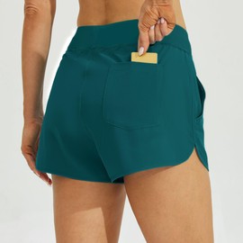 WILLIT Women's 3" Quick Dry Swim Board Shorts with Brief Liner UPF 50+ Swimming Bottoms Trunks Teal XS