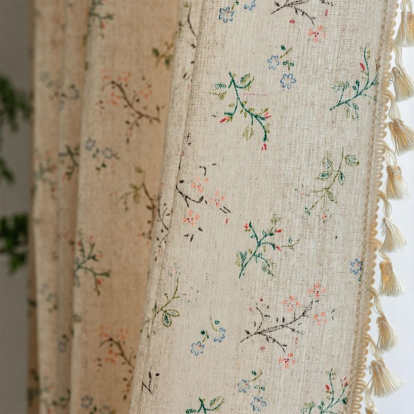 Linen Curtains Boho with Tassel Rustic Farmhouse Curtains for Living