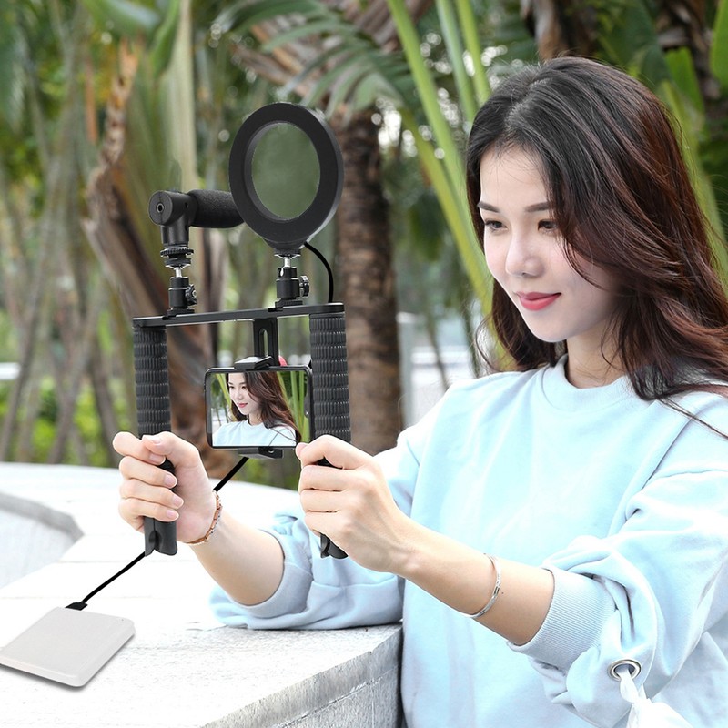 PULUZ Rabbit Cage Tripod Metal Mount with Ring Light Mic