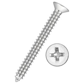 Kozelo 100pcs Phillips Flat Head Wood Screws - [#12x2] 304 Stainless Steel Countersunk Self Tapping Screws for Furniture Assembly, Interior Trim, Outdoor Construction, Silver