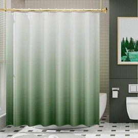AmazerBath Pattern Shower Curtain, 72x72 Inches Washable Cloth Decorative Shower Curtain Sets with 12 Metal Shower Curtain Hooks, Rustic Waterproof Farmhouse Fabric Shower Curtains for Bathroom Decor - Color: Green Ombre