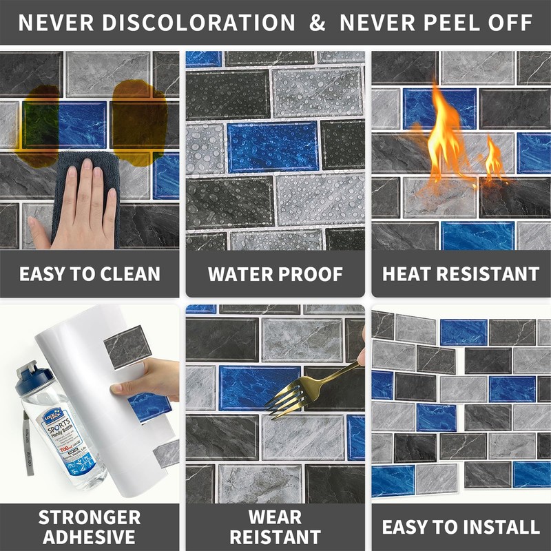 URCOLOR 10-Sheet backsplash Peel and Stick for Kitchen Wall, 12"x12"