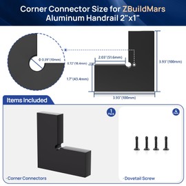 1 Pack Corner Connector for 2"x1" Aluminum Handrail, 100mm x 43.4mm x 18.4mm High Strength POM Connector Handrail Accessories Fits for Deck Cable Railing System