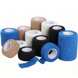 WD & CD Bandages, Sticky Bandages, Fingers/Wrists/Arms/Ankles, Elastic Bandage, Pet Flex, Net Bandage, Tape, Dogs, Licking Prevention, Animal Bandages, Set of 12 (Multicolor)