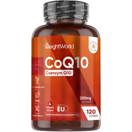 Coenzyme Q10-200 mg per serving, 120 CoQ10 capsules, from fermentation, 4 months supply, 1 vegan capsule per day, free from magnesium stearate and genetic engineering, Q10 coenzyme (as ubiquinone) WeightWorld