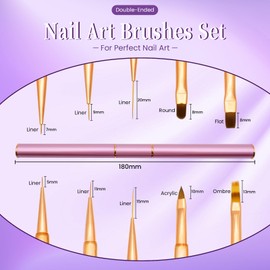 Lokaloka Nail Brush Set for Gel Nails, Nail Art, Double Sided with Lid and Ombre Brush, 10 Heads Fine Brush Set, French Thin Fineliner Liner for UV Nails, Gel, Neonail, Acrylic