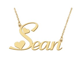 18k Gold Plated Sean Heart Name Pendant Charm Necklace for Womens Birthday Graduation Stainless Steel Jewelry