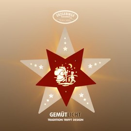 weigla - Fensterbild original Erzgebirge Stern Knecht Ruprecht I Weihnachtsdeko Fenster I 1 LED Lampe I 0,8 W, E14 I Fensterbild Weihnachten I Weihnachtsbeleuchtung Holz I Fensterdeko hängend