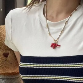 [Overseas] New refreshing vacation wind drop oil bamboo knot elephant pendant necklace slope small luxury detachable collarbone red 2ea