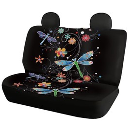 Darisoco - Juego completo de 4 fundas de asiento de gato con flores de libélula para coche, para protección delantera y trasera, lavables, accesorios para automóviles
