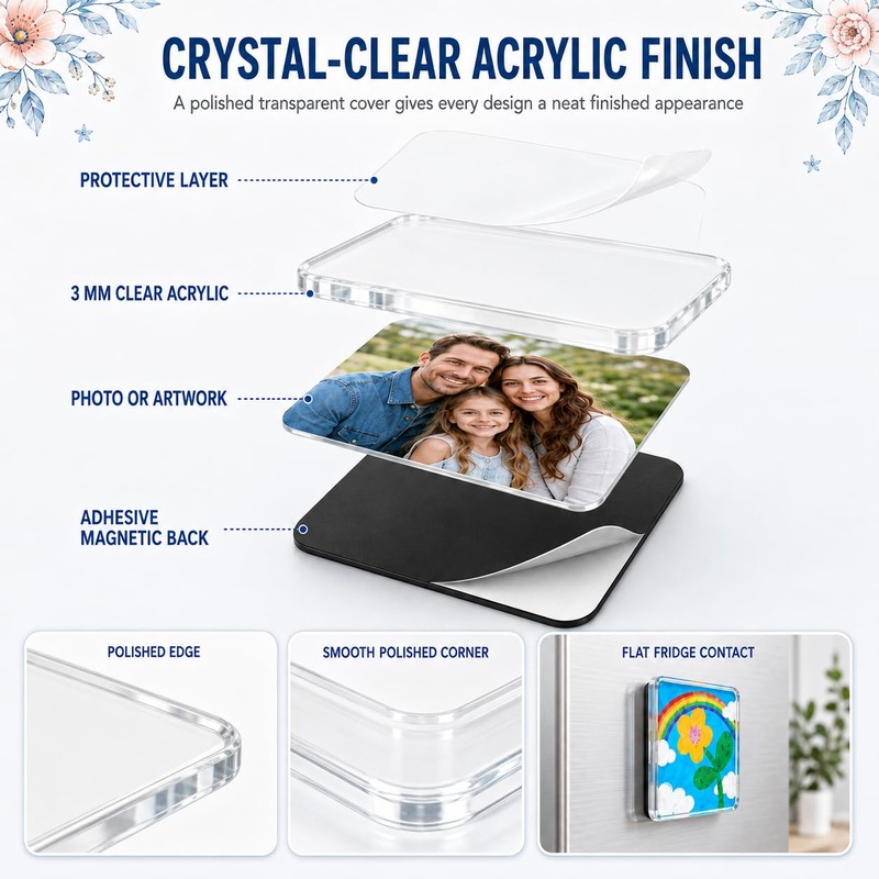 Clear Acrylic Magnet Kit DIY Custom Fridge Magnets Photo Square