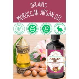 Premium Argan Oil, Cold Pressed Unrefined, 100% Pure for Hair and Skin Care, Moisturizing, Anti-Aging, Hydrating, Organic Moroccan Argan Oil for Hair Growth, Face, Nails, and Body - 4 oz Glass Bottle