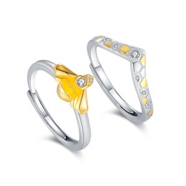 Couple Rings, His Hers Wedding Ring Sets 925 Sterling Silver Honey Bee Rings Promise Ring Gift for Couples Romantic Love Couples Jewelry Wedding Ring for Lovers, Sterling Silver, Cubic Zirconia