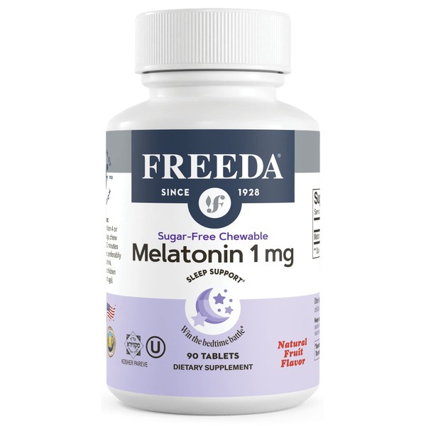FREEDA Melatonin 1 mg Sugar Free Chewable Tablet - Adult & Kids Melatonin Chewable Tablets - 1mg Melatonin for Adults & Children Ages 4+ - Natural Sleep Aid Melatonin for Kids (90 Count)…