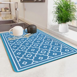 Dish Drying Mat Super Absorbent Drying Mat Large Dish Drying Mats for Kitchen Counter Easy clean Dish Mat Kitchen Drying Mat 12"x20" Blue