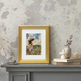 Wontree 8x10 Ornate Picture Frame in Gold with Bead Border and Central Rope, Solid Wood with Real Glass, Display 8x10 Photo Matted to 5x7, Vertical and Horizontal for Desk Tabletop or Wall Hanging