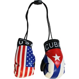 USA and Cuba - Novelty Mini Boxing Gloves with Black Snap Connection
