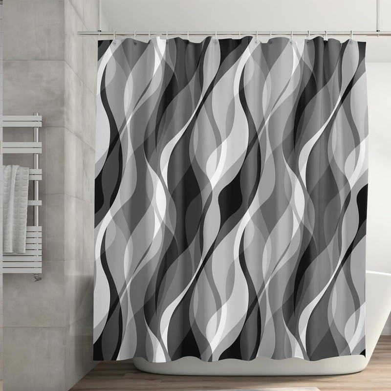 ZCHOMI Grey Striped Shower Curtain Modern Abstract Black White and