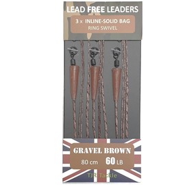 TJR Tackle Solid Bag Inline Leaders Lead Free Ring Swivels 60lb Test 3 per pack Carp Fishing Tackle (Gravel Brown)