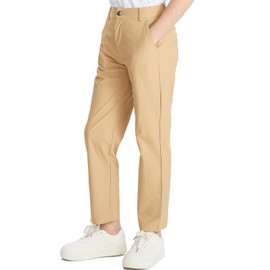 DEVOROPA Youth Boy's Golf Pants Quick Dry Athletic Chino Flat Front Pants Kids School Uniform Clothes Khaki 8-9Years