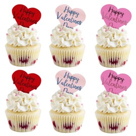 BEISHIDA 12pcs Happy Valentine's Day Cupcake Topper Heart Acrylic Cupcake Decoration Red Pink Hot Pink Discs Mirror Sweet Heart Valentine Cupcake Picks Wedding Anniversary Engagement Party Supplies