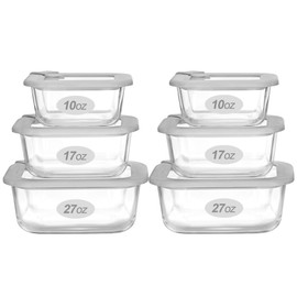 EcoEvo Glass Food Containers with Glass Lid, Microwave Safe Food Storage Container Set, 6 Pack Square Shape, Large Size Airtight Storage Set with Leak Proof Lids, Meal Prep Containers
