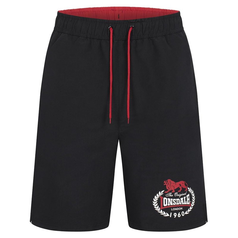 Lonsdale Herren Beachshorts Normale Passform Ventnor, Black/Red/White, S