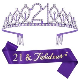 Vovii 21st birthday decorations for girls 21st Purple Birthday Headband - Great Gift for Trendy 21 Year Old Girls Princess Tiara Hair Accessories for Girls Happy Birthday Party Favors