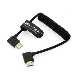 Alvin's Cables 8K 2.1 HDMI High Speed Braided Coiled Cable Left Angle to Left Angle for Atomos Ninja V, Portkeys BM5, for Feelworld Monitor, for Canon C300, Z CAM E2, Sony FS5| FS7| A7S3 Cameras