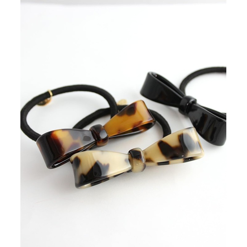 KOBE VINGTAINE H-643-BR Tortoise Shell Simple Ribbon Hair Elastic, Marble