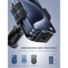 Lamicall Soporte Celular Auto - [Compatible con Fundas Gruesas] Abrazadera más Ancho y Gancho Metálico, Porta Celular Auto Base para Celular Automovil