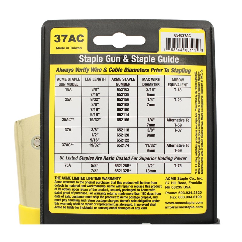 Acme Staple 37AC Stapler with Bottom-Load Magazine for Cable Wire