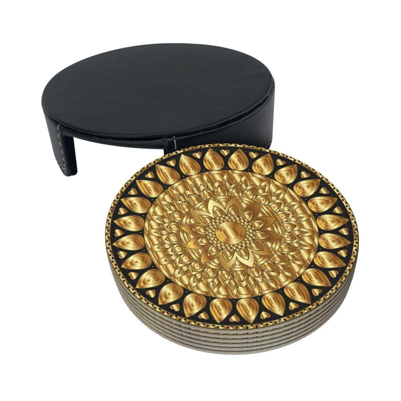 BOXIMIAO Drink Coasters with Holder Stand Set of 6, Mandala