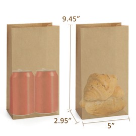 SHOPDAY 100 Pack Brown Kraft Paper Lunch Bags, 4lb Capacity, 5x2.95x9.45 Inches, Fold Top, Disposable, Brown