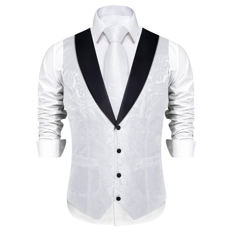 DiBanGu Mens Paisley Suit Vest Silk Jacquard Waistcoat and Necktie