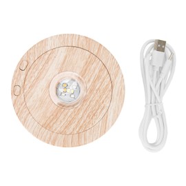 Wood Light Display Base 360 Degree Rotation Beech Grain Colorful Round LED Display Stand for 3D Crystal Glass Resin Art
