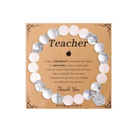 Teacher Gifts for Women Teacher Appreciation Gifts for Women Men Natural Stone Teacher Apple Bracelets Best Teacher Gifts from Student (C: pink white apple teacher bracelet)