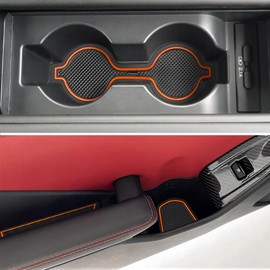 Auovo Cup Holder Insert Liners Compatible with Toyota GR86 & for Subaru BRZ Accessories 2025 2024 2023 2022 Anti Dust Custom Fit Door Pocket Liner Center Console Interior Mats 6pcs (Orange Trim)