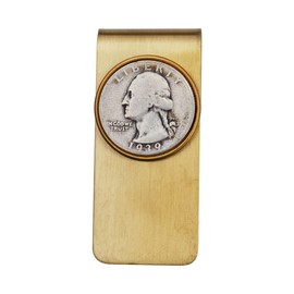 US 1939 Washington Quarter 90% Silver 25 Cent Coin Solid Brass Money Clip New - High Quality - Original Color without Any Plating