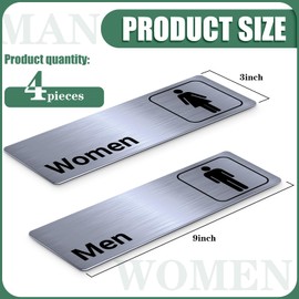 Brushed Aluminum Restroom Signs, Men and Women Modern Restroom Sign, 9 x 3 Inch Bathroom Door Signage Decor for Offices Business Restaurants (4 Pcs)