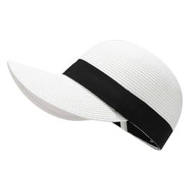 Straw Baseball Cap for Women Breathable UPF 50+ Wide Brim Sun Protection Tennis Golf Hats Straw Sun Hat White