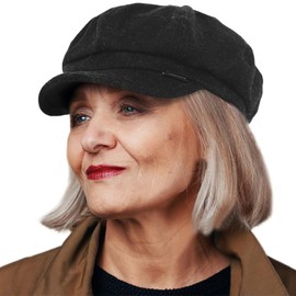 Women Newsboy Cap Vintage Wool French Beret Hats Cabbie Visor Octagonal Cap (Black)