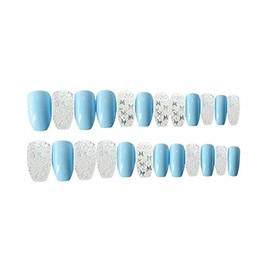 YONAIL 24pcs/set Press On False Nail French Tips Press On Nails Butterfly False Nail Tips Acrylic Fake Nails with Ballerina Design For Women and Girls